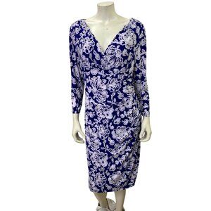 Lauren Ralph Lauren Faux Wrap Floral V-Neck Dress With 3/4 Sleeves 16